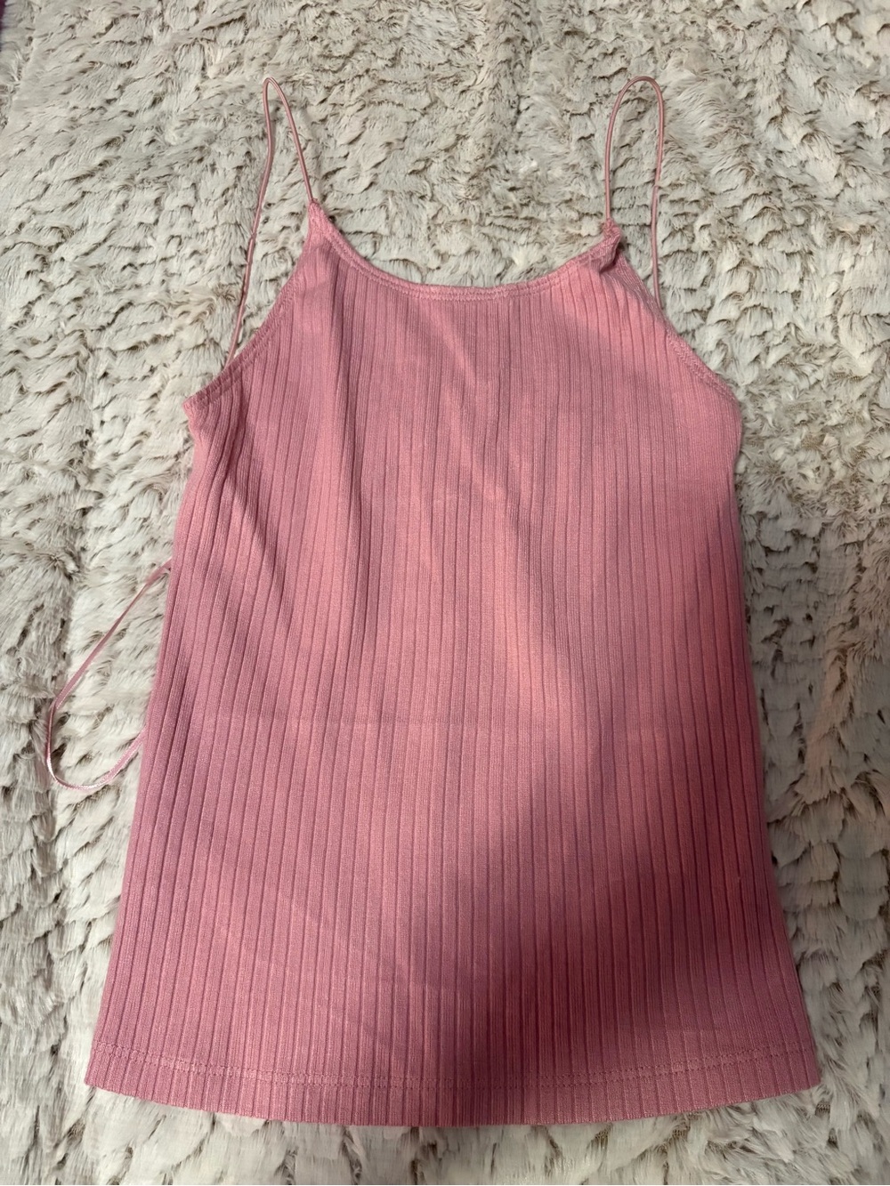 Ribbed Pink Spaghetti-Strap Tank Top